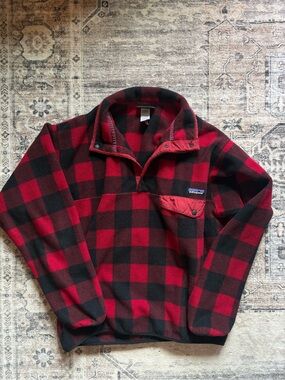 Patagonia Synchilla Snap-T Fleece Jacket Red & Black Buffalo Plaid Mens Size M